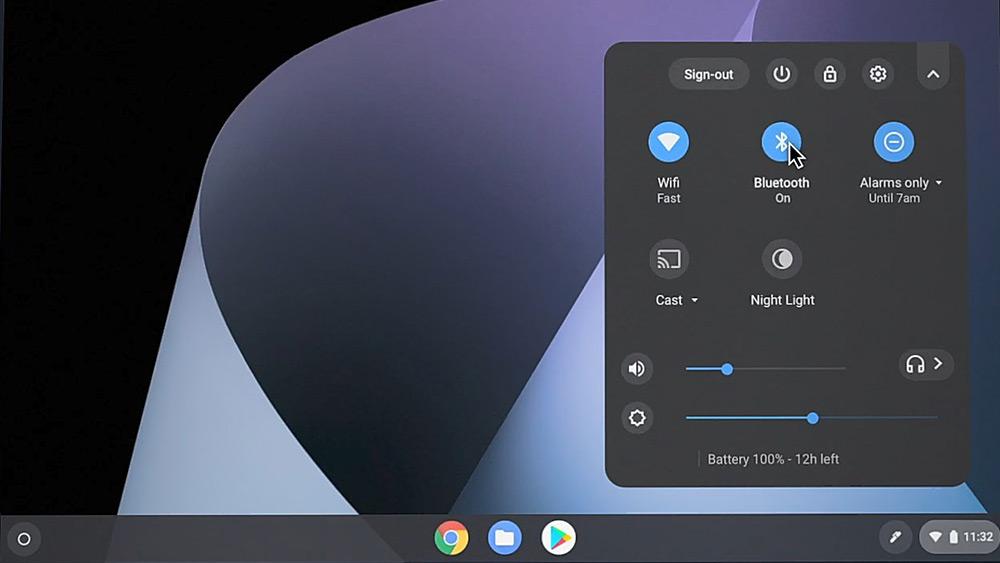 Chromebook quick settings panel desktop