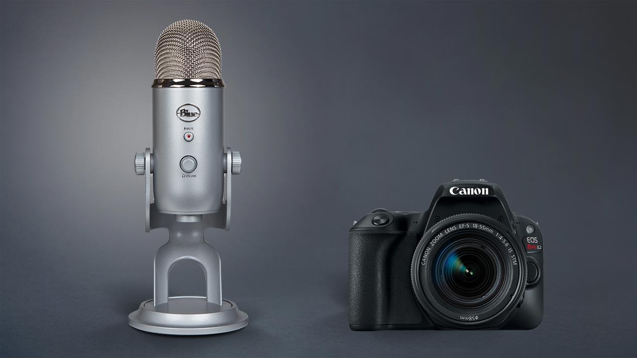 Blue Yeti Microphone and Canon DSLR camera