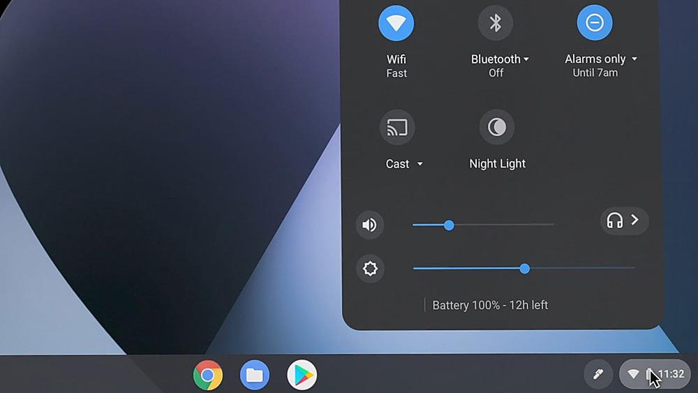 Chromebook desktop quick settings panel