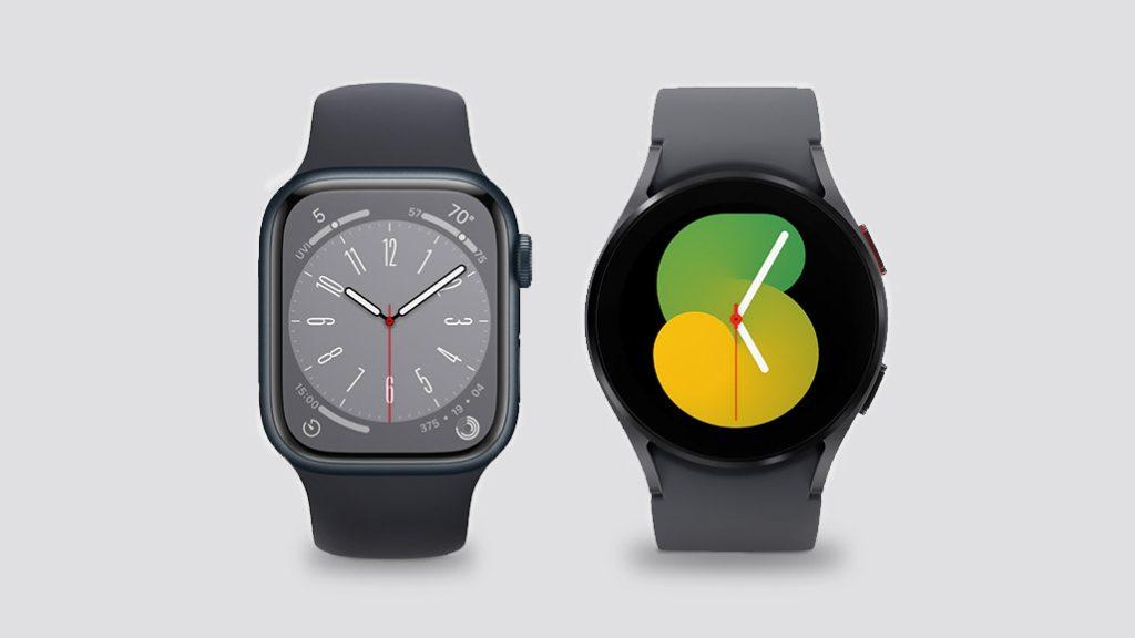 Apple Watch 8 vs Samsung Galaxy Watch 5 display.