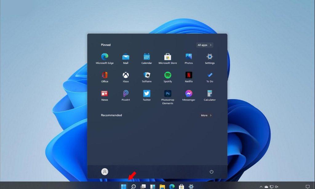 Windows 11 screen Taskbar and Windows icon.